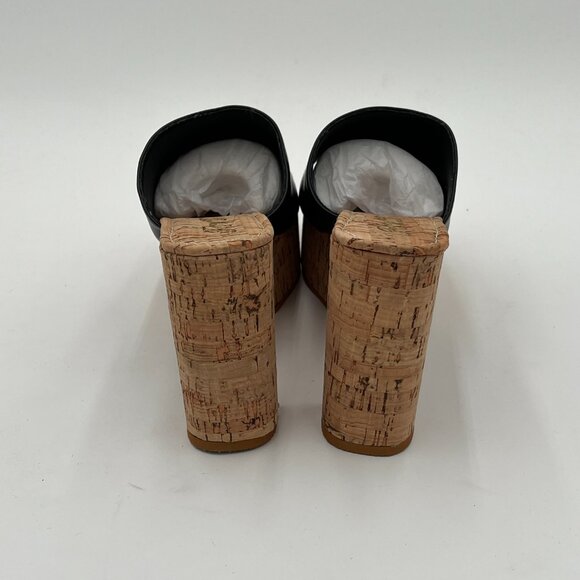 FOWT Black Cork High Chunky Heel Backless MulesPlatform Open Toe Sandals - Picture 5 of 6